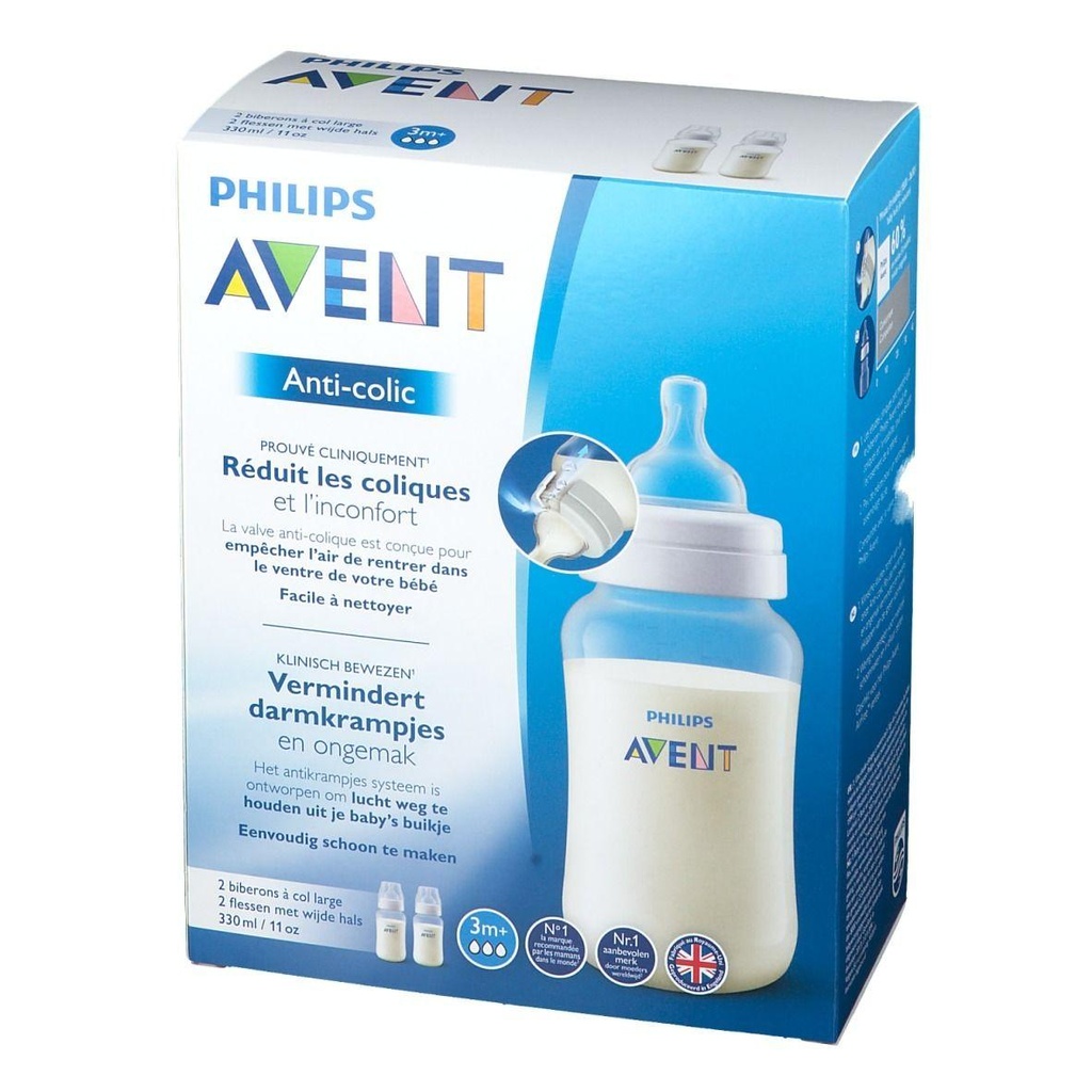 BIBERON AVENT ANTI COLLIC 330ML +3M B/1 PLAS